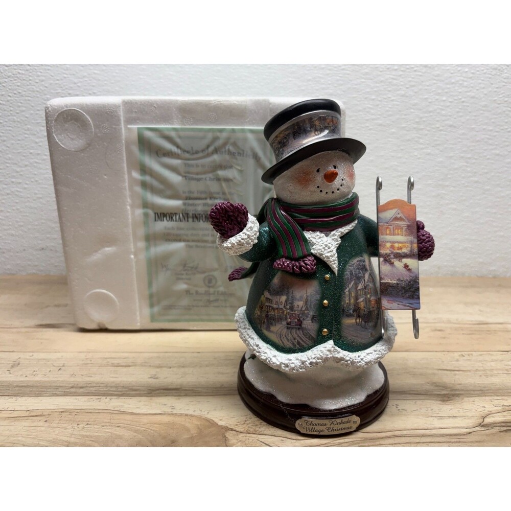 2004 Thomas Kinkade Village Christmas Snowman Bradford Collection